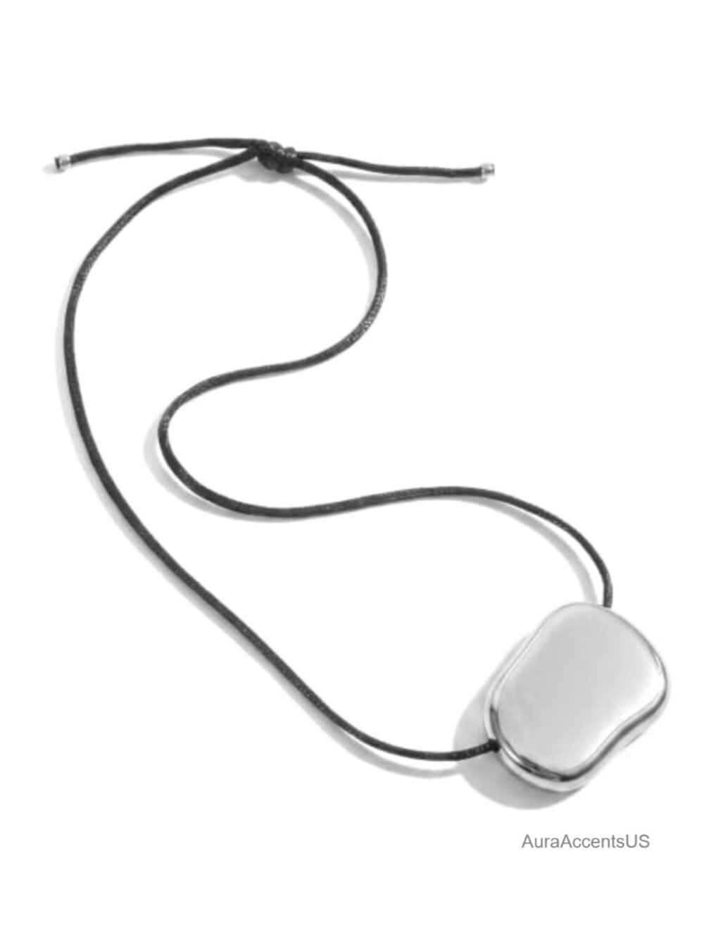 Chunky Bean Pendant Necklace Titanium Steel Adjustable Cord Minimalist Statement